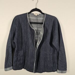 Eileen‎ Fisher Open Front Cardigan Womens Small Blue Organic Cotton 3/4 Sleeve